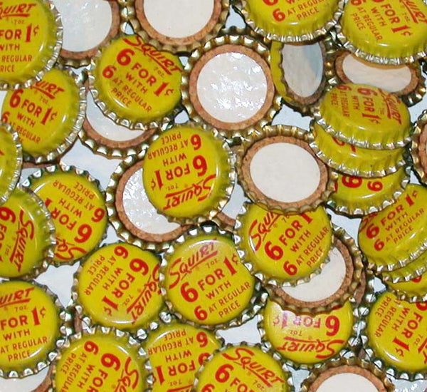 Soda pop bottle caps Lot of 12 SQUIRT 6 for 1 cent cork lined new old stock