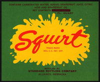 Vintage soda pop bottle label SQUIRT older splash logo Alliance Nebraska n-mint+
