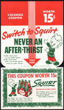 Vintage coupon SQUIRT soda pop bottle ringer 1952 Squirt boy and tartan carton