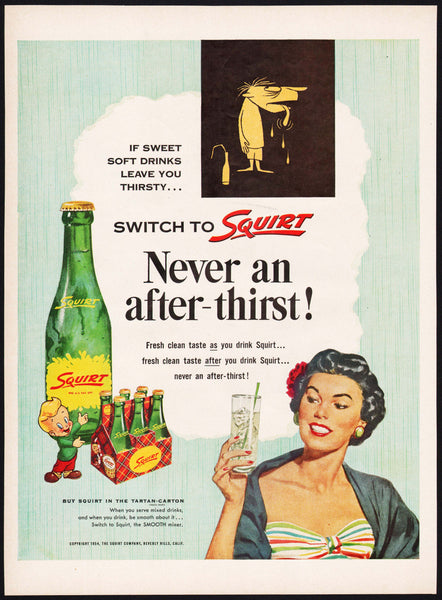 Vintage magazine ad SQUIRT soda pop from 1954 woman boy and tartan carton pictured