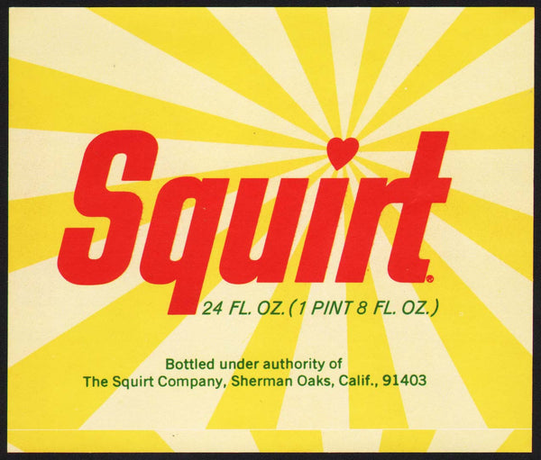 Vintage soda pop bottle label SQUIRT 24oz Sherman Oaks California unused n-mint+
