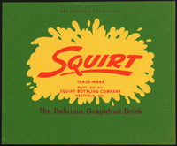 Vintage soda pop bottle label SQUIRT splash logo Westfield Wisconsin n-mint+
