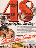 Vintage magazine ad STAGE DOOR CANTEEN movie from 1943 with 48 stars and 6 bands