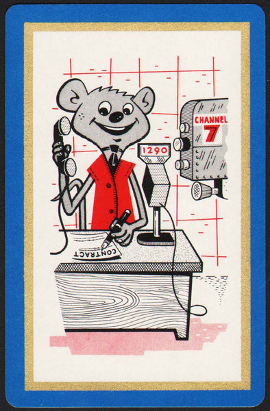 Vintage playing card CHANNEL 7 blue border 1290 Stan Mouse from WHIO Dayton Ohio