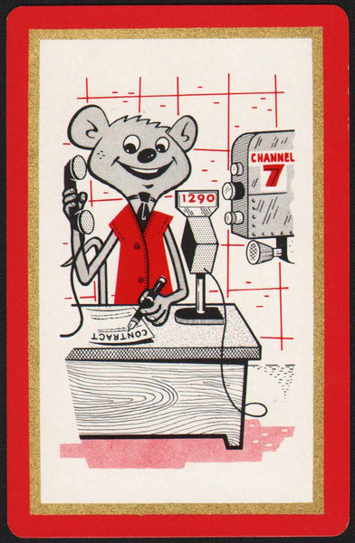 Vintage playing card CHANNEL 7 red border 1290 Stan Mouse from WHIO Dayton Ohio