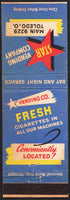 Vintage matchbook cover STAR VENDING COMPANY Fresh Cigarettes in machines Toledo