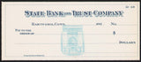 Vintage bank check STATE BANK and TRUST 1920s Hartford Connecticut unused n-mint