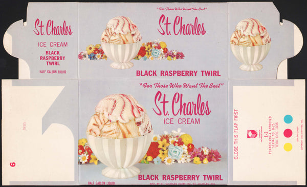 Vintage box ST CHARLES Ice Cream Black Raspberry Twirl Missouri unused n-mint