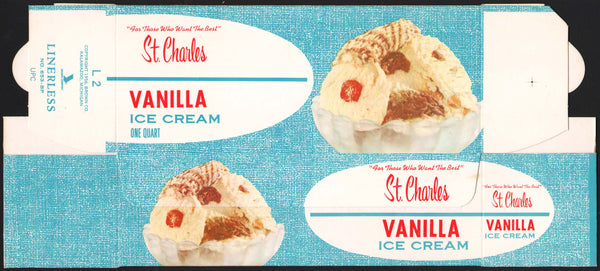 Vintage box ST CHARLES Ice Cream Vanilla Missouri Quart 1956 unused n-mint+