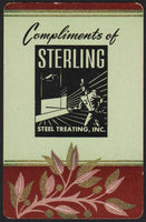 Vintage playing card STERLING STEEL TREATING green background Detroit Michigan