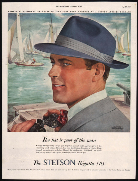 Vintage magazine ad STETSON HATS 1949 George Montgomery Slayton Underhill art