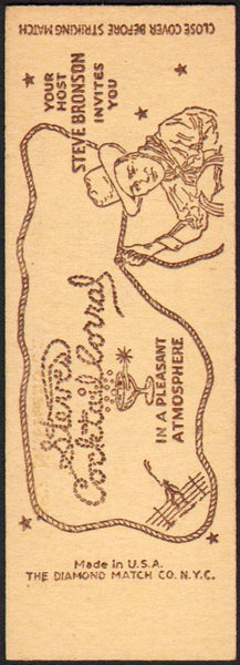 Vintage matchbook cover STEVES COCKTAIL CORRAL Tulare California salesman sample