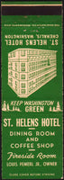 Vintage matchbook cover ST HELENS HOTEL Chehalis Washington with distance chart