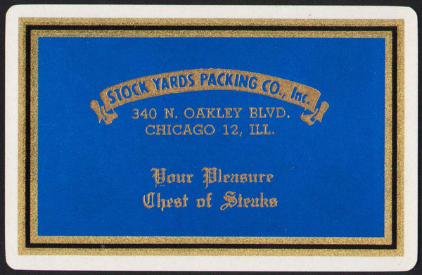 Vintage playing card STOCK YARDS PACKING CO INC blue background Chicago Illinois
