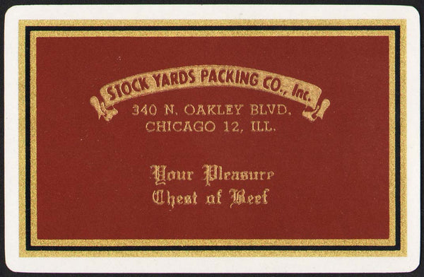 Vintage playing card STOCK YARDS PACKING CO INC rust background Chicago Illinois