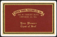 Vintage playing card STOCK YARDS PACKING CO INC rust background Chicago Illinois