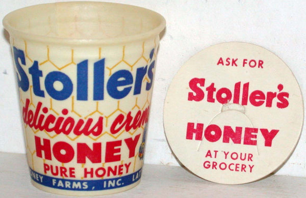 Vintage paper cup STOLLERS HONEY with lid bee pictured Latty Ohio new old stock