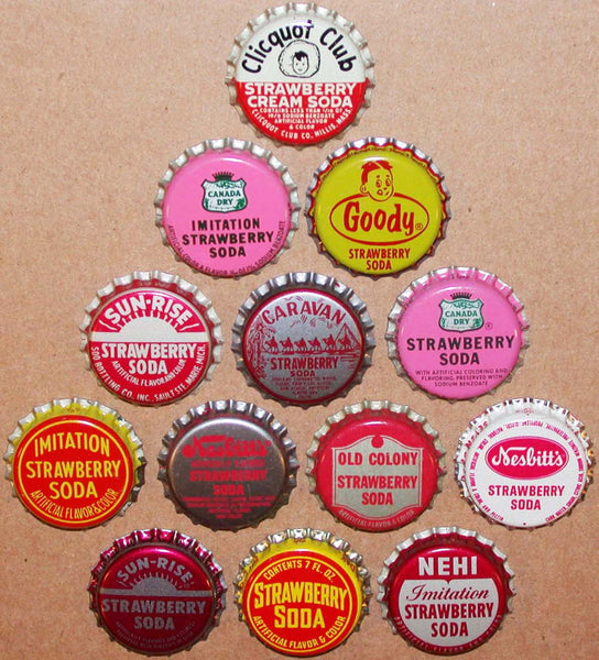 Vintage soda pop bottle caps STRAWBERRY FLAVORS Lot of 13 different unused