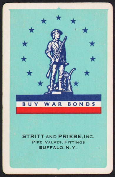 Vintage playing card STRITT and PRIEBE Fittings blue Buy War Bonds Buffalo NY