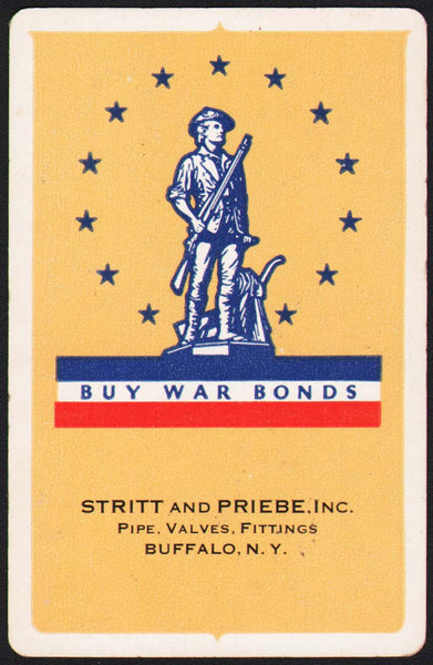 Vintage playing card STRITT and PRIEBE Fittings yellow Buy War Bonds Buffalo NY