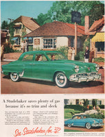 Vintage magazine ad STUDEBAKER from 1952 green State Commander blue Starliner