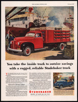 Vintage magazine ad STUDEBAKER red and blue trucks 1947 Frederic Tellander art