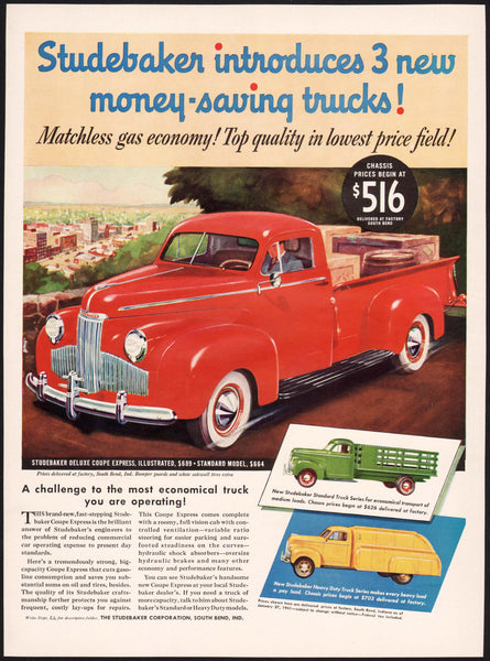 Vintage magazine ad STUDEBAKER TRUCKS from 1941 red Deluxe Coupe Express picture