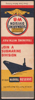 Vintage matchbook cover SUBMARINE DIVISION W-8 ship pictured Naval Reserve
