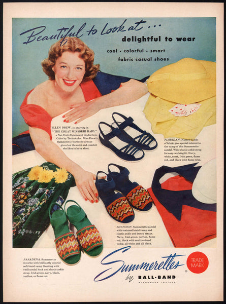 Vintage magazine ad SUMMERETTES SHOES 1951 Ball Band Co Ellen Drew pictured