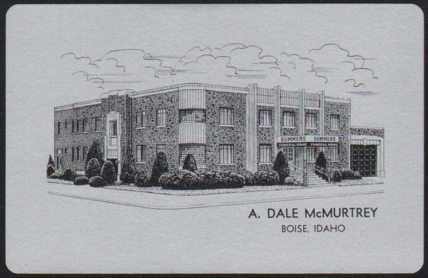 Vintage playing card SUMMERS FUNERAL HOME building A Dale McMurtrey Boise Idaho