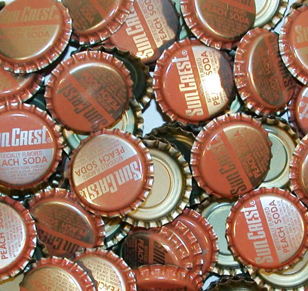 Soda pop bottle caps Lot of 25 SUN CREST PEACH plastic lined new old stock