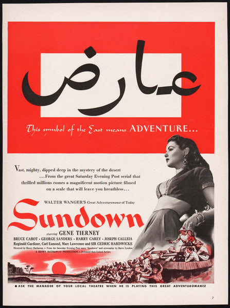 Vintage magazine ad SUNDOWN movie from 1941 starring Gene Tierney Bruce Cabot