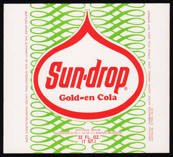 Vintage soda pop bottle label SUN DROP GOLD EN COLA unused new old stock n-mint+