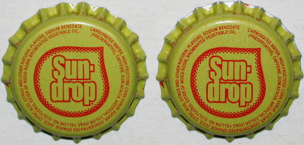 Soda pop bottle caps SUN DROP Lot of 2 plastic lined unused and new old stock