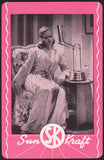 Vintage playing card SUN KRAFT lamp pink background woman pictured Chicago ILL