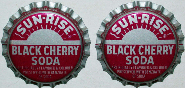 Soda pop bottle caps SUN RISE BLACK CHERRY Lot of 2 plastic lined new old stock