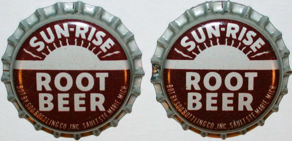Soda pop bottle caps SUN RISE ROOT BEER #1 Lot of 2 cork lined new old stock
