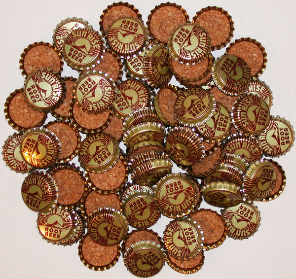 Soda pop bottle caps Lot of 100 SUN RISE ROOT BEER #2 cork lined new old stock