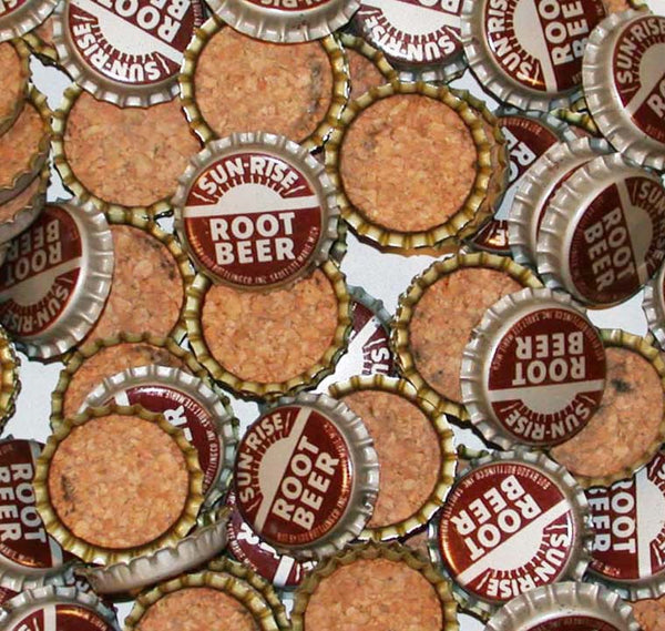 Soda pop bottle caps Lot of 25 SUN RISE ROOT BEER #1 cork lined new old stock
