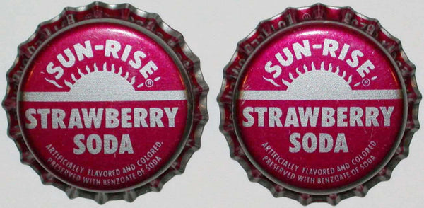 Soda pop bottle caps SUN RISE STRAWBERRY Lot of 2 plastic lined new old stock
