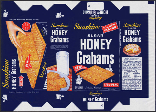 Vintage box wrapper SUNSHINE HONEY GRAHAMS baker pictured New York NY unused