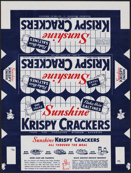 Vintage wrapper SUNSHINE KRISPY CRACKERS 1948 Thousand Window Bakeries New York
