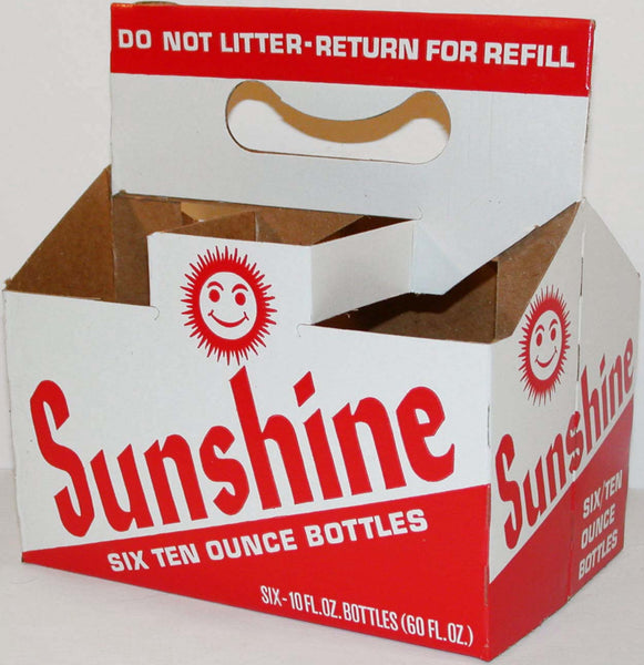 Vintage soda pop bottle carton SUNSHINE with smiley sun new old stock n-mint