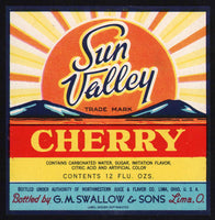 Vintage soda pop bottle labels SUN VALLEY CHERRY Lima Ohio Lot of 25 unused n-mint