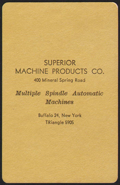 Vintage playing card SUPERIOR MACHINE PRODUCTS gold background Buffalo New York