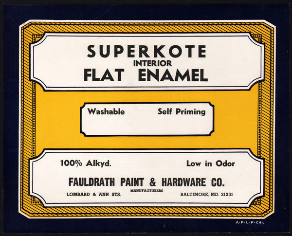 Vintage label SUPERKOTE Flat Enamel paint Fauldraths Baltimore Maryland unused