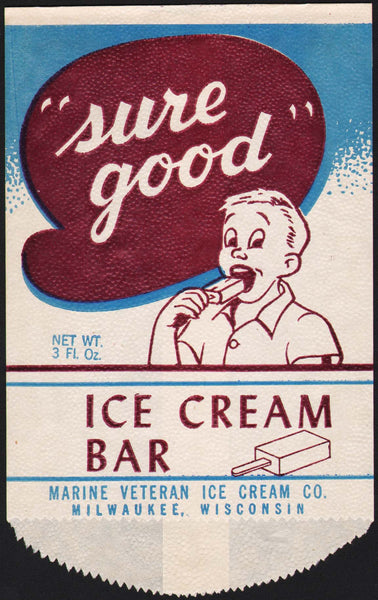 Vintage bag SURE GOOD Ice Cream Bar boy pictured Marine Veteran Milwaukee Wisconsin