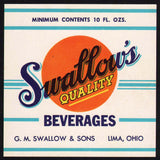 Vintage soda pop bottle label SWALLOWS BEVERAGES 10oz Lima Ohio new old stock