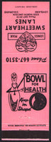 Vintage matchbook cover SWEETHEART LANES bowling ball and pin Loveland Colorado