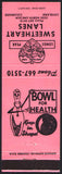 Vintage matchbook cover SWEETHEART LANES bowling ball and pin Loveland Colorado